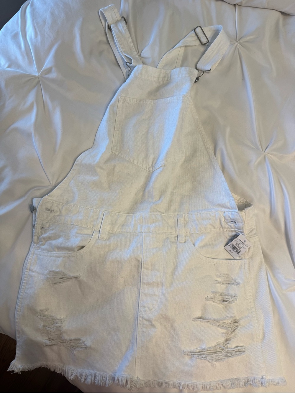 White Distressed Denim Overall skirt Dress